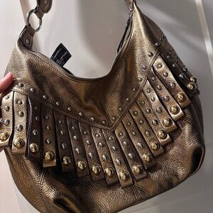 Makowsky Studded Metallic Gold Shoulder Bag